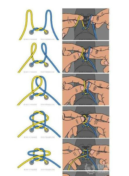 方法一将留出来的鞋带尾巴各自对折,然后将对折的两端打结互相穿过再