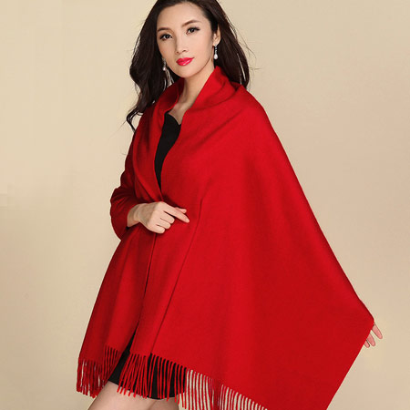 上海故事羊毛红围巾