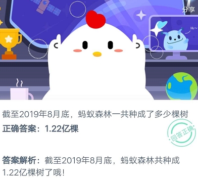 截至2019年8月底蚂蚁森林一共种成了多少棵树 蚂蚁庄园2020年8月7日答案